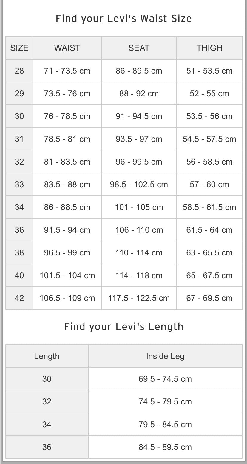 Levis size chart clearance australia